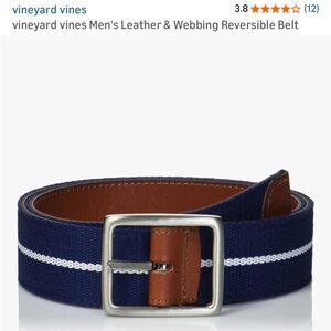 Vineyard Vines Navy Blue & White Stripe Reversible Leather-Webbing Belt
